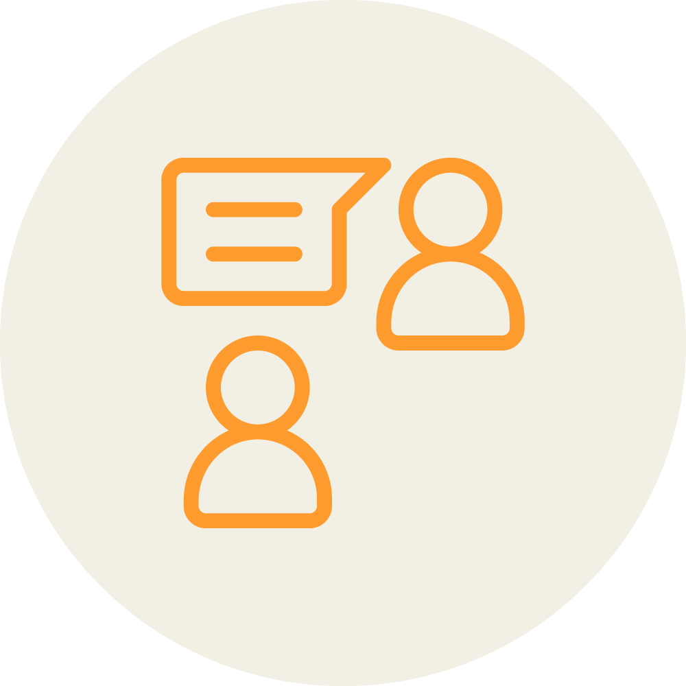 icon of two people's outlines with a talking bubble above them