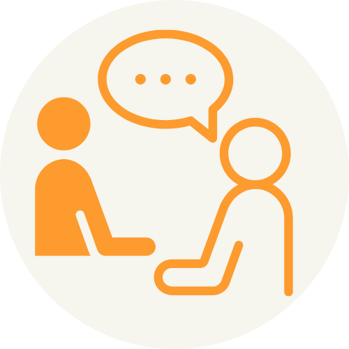icon of two people talking with a talking bubble